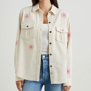 Rails‎ Loren Shirt Jacket Ecru Pink Embroidered Flowers Frayed Hem Small